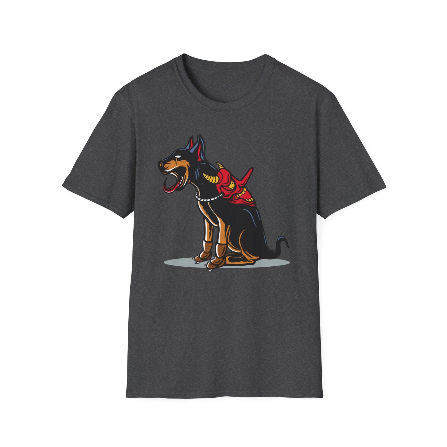 Fierce Doberman Hannya Mask T-Shirt: Epic Japanese Demon Dog Design. Bold Statement Tee for Edgy Dog Lovers & Culture Fans.
