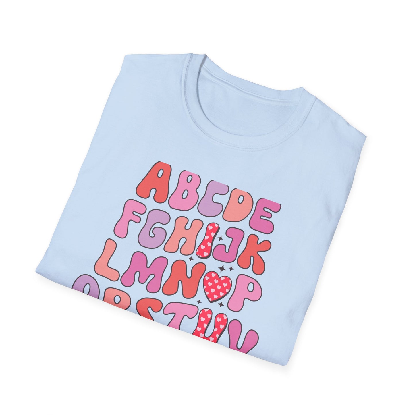 Vibrant Groovy Alphabet T-Shirt | Cute Heart Letter Retro Aesthetic Tee | Fun Teacher & Valentine's Day Gift