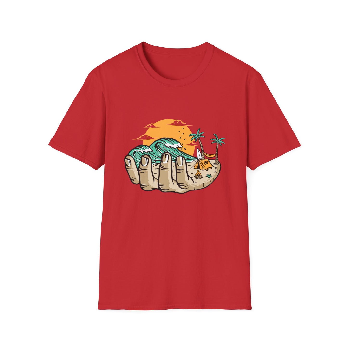 Epic Beach Life Hand T-Shirt | Surf, Camp & Travel Adventure Tee | Vibrant Tropical Sunset Vacation Top