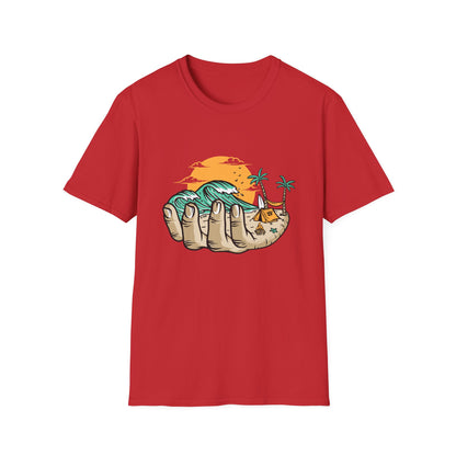 Epic Beach Life Hand T-Shirt | Surf, Camp & Travel Adventure Tee | Vibrant Tropical Sunset Vacation Top