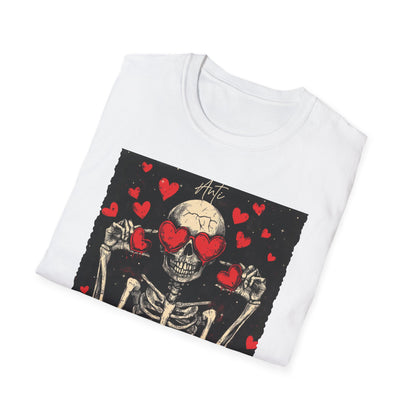 Anti Valentine Club Skeleton T-Shirt - Edgy Skull with Heart Sunglasses & Dripping Hearts | Grunge Anti-Love Tee