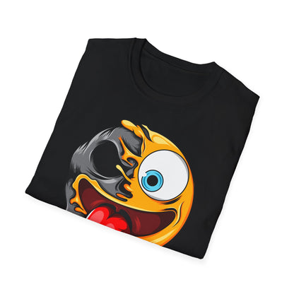 Unique Melting Skull Smiley Face T-Shirt - Vibrant Edgy Cartoon Graphic Tee for Pop Culture Fans