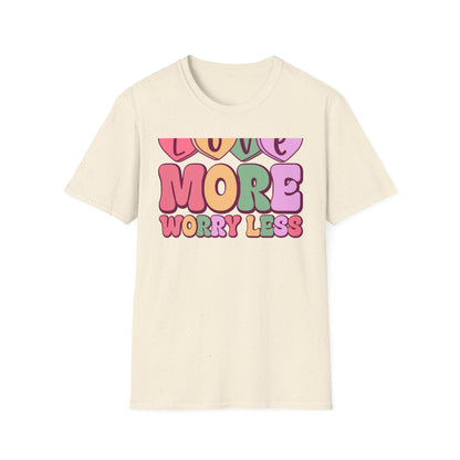 Retro Love More Worry Less T-Shirt - Groovy Candy Hearts & Positive Message Tee for Women & Teens | Inspiring Vibes