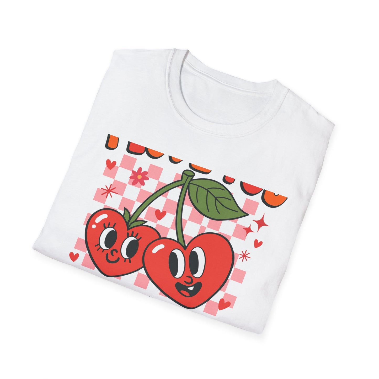 Adorable "I Love You Cherry Much" T-Shirt | Sweet Retro Heart Cherries & Groovy Checkered Love Pun Tee | Perfect Valentine's Day Gift