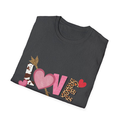 Chic LOVE T-Shirt with Sparkling Glitter Hearts & Bold Animal Print | Trendy Valentine's Day & Everyday Fashion Tee for Her