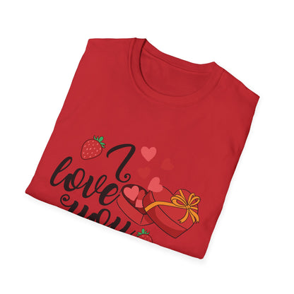 Sweet Valentine's Gift Box T-Shirt with Hearts & Strawberries | Adorable Romantic Tee for Her | Perfect Love Anniversary Apparel