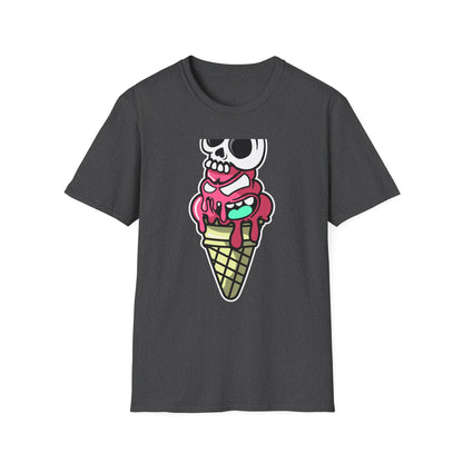 Spooky Sweet Skull Ice Cream Cone T-Shirt - Edgy Monster Dessert Tee for Goth & Punk Fans | Unique & Cool