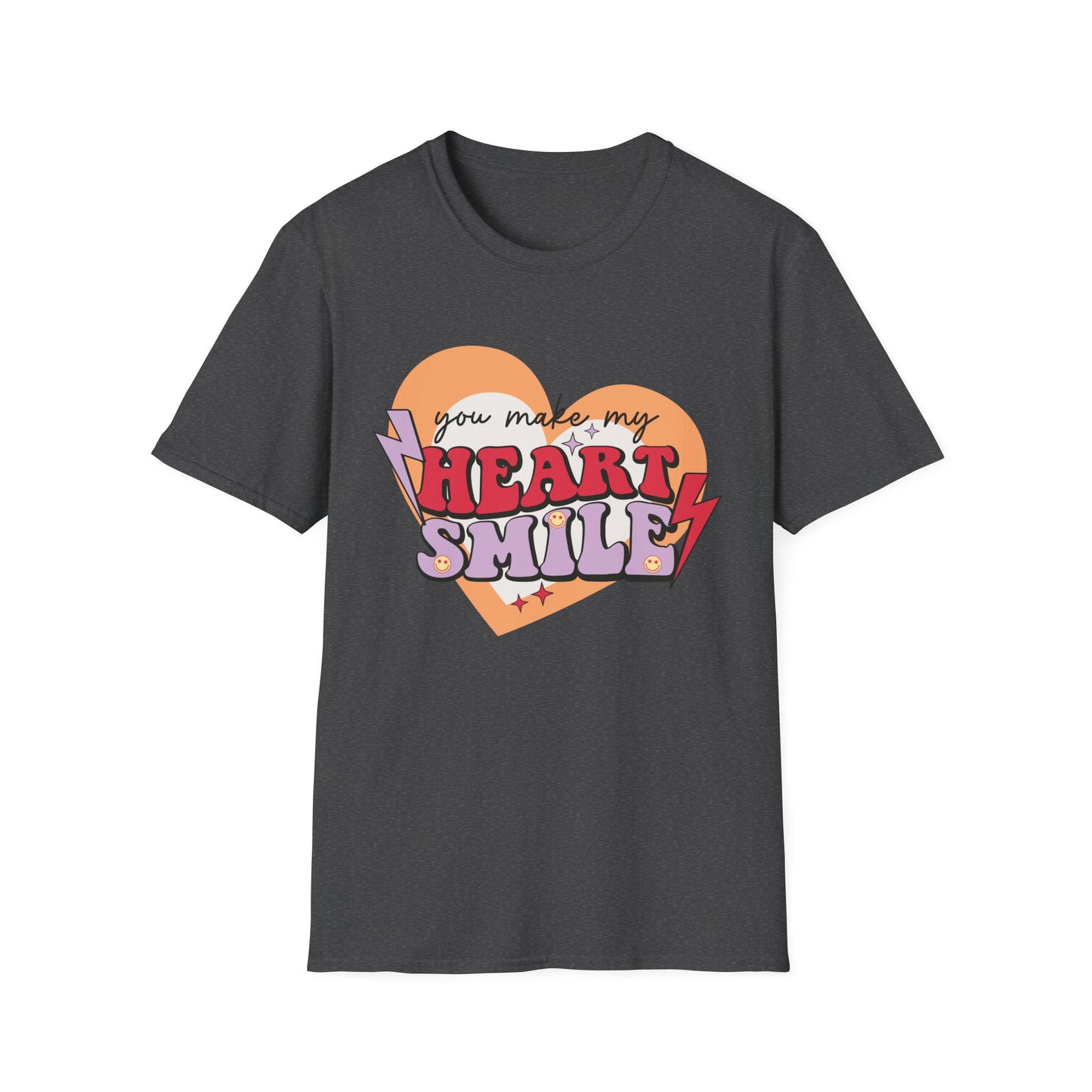 Trendy Groovy 'You Make My Heart Smile' Retro T-Shirt | Charming Aesthetic Love & Happy Face Valentine's Gift Tee