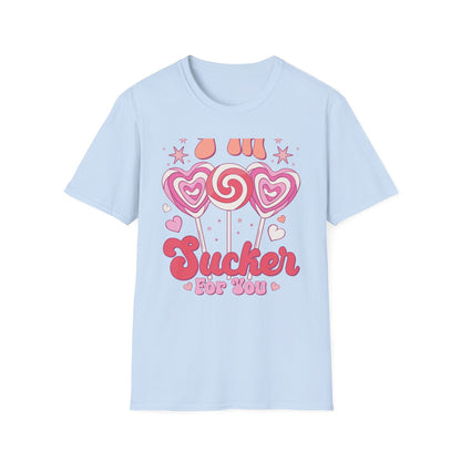 Groovy "I'm a Sucker For You" T-Shirt | Sweet Valentine's Day Love Tee | Retro Candy Heart & Lollipop Design