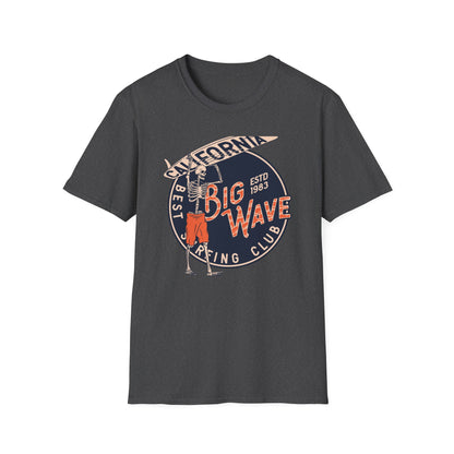 Epic California Big Wave Surfing Club T-Shirt - Vintage Skeleton Surfer Tee for Beach Lovers & Retro Style Fans