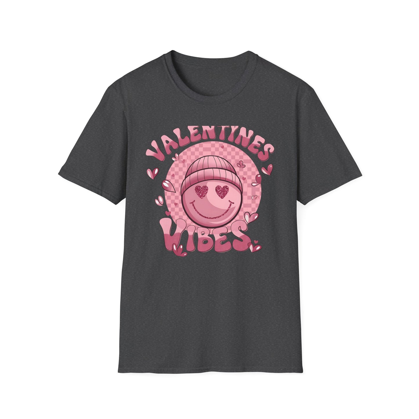 Sparkly Heart Eyes Smiley Valentines Vibes T-Shirt | Trendy Groovy Pink Love Tee for Her