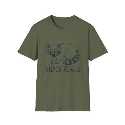 Cute Raccoon 'Snack Goals' T-Shirt | Adorable Embroidered Look Foodie Tee | Funny Animal Lover Gift