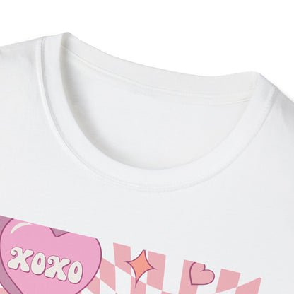 Groovy Conversation Hearts T-Shirt | Y2K Aesthetic Wavy Checkerboard Valentine's Day Tee | Adorable Retro Love Gift