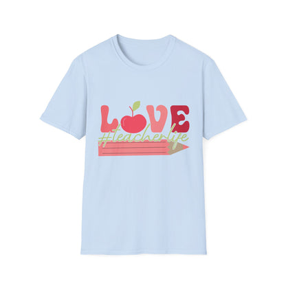 LOVE #teacherlife Apple & Pencil T-Shirt – Adorable & Unique Tee for Educators, Teachers, & School Staff | Perfect Appreciation Gift!