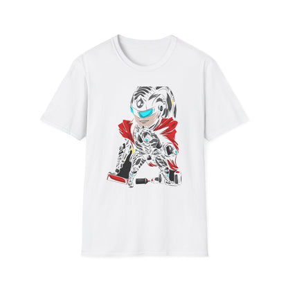 Dynamic Cyberpunk Graffiti T-Shirt - Futuristic Street Art Hero Tee for Gamers & Urban Artists