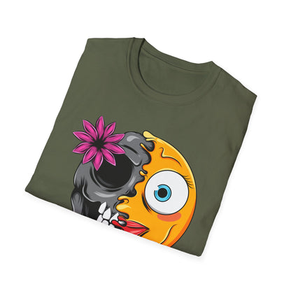 Striking Melting Emoji Skull T-Shirt – Unique Duality Graphic Tee for Edgy, Alternative & Goth Styles