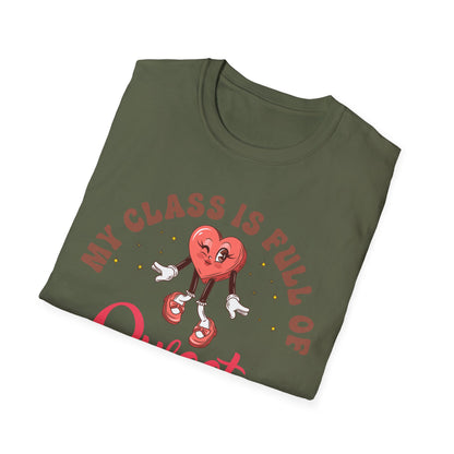 Adorable 'My Class is Full of Sweethearts' Teacher T-Shirt - Retro Valentine's Day Educator Gift - Cute Winking Heart Tee