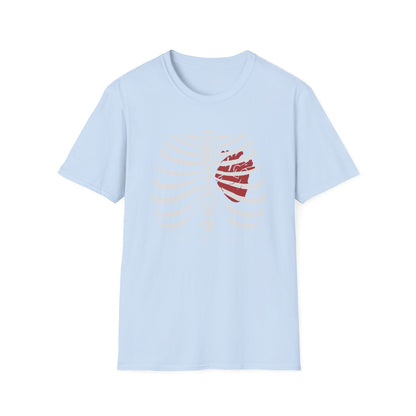 Striking "Live In Death" Skeleton Rib Cage & Red Heart T-Shirt | Unique Anatomical Goth Tee | Deep Meaning Statement Apparel