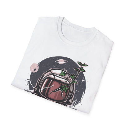 Stunning Cosmic Bloom Astronaut Helmet T-Shirt | Unique Space Plant Growth & Nature Inspired Sci-Fi Art Tee