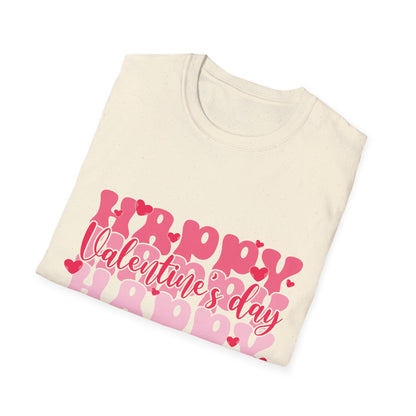 Groovy Happy Valentine's Day T-Shirt | Retro Pink Hearts Love Tee | Cute Festive Cupid Shirt for Women & Men
