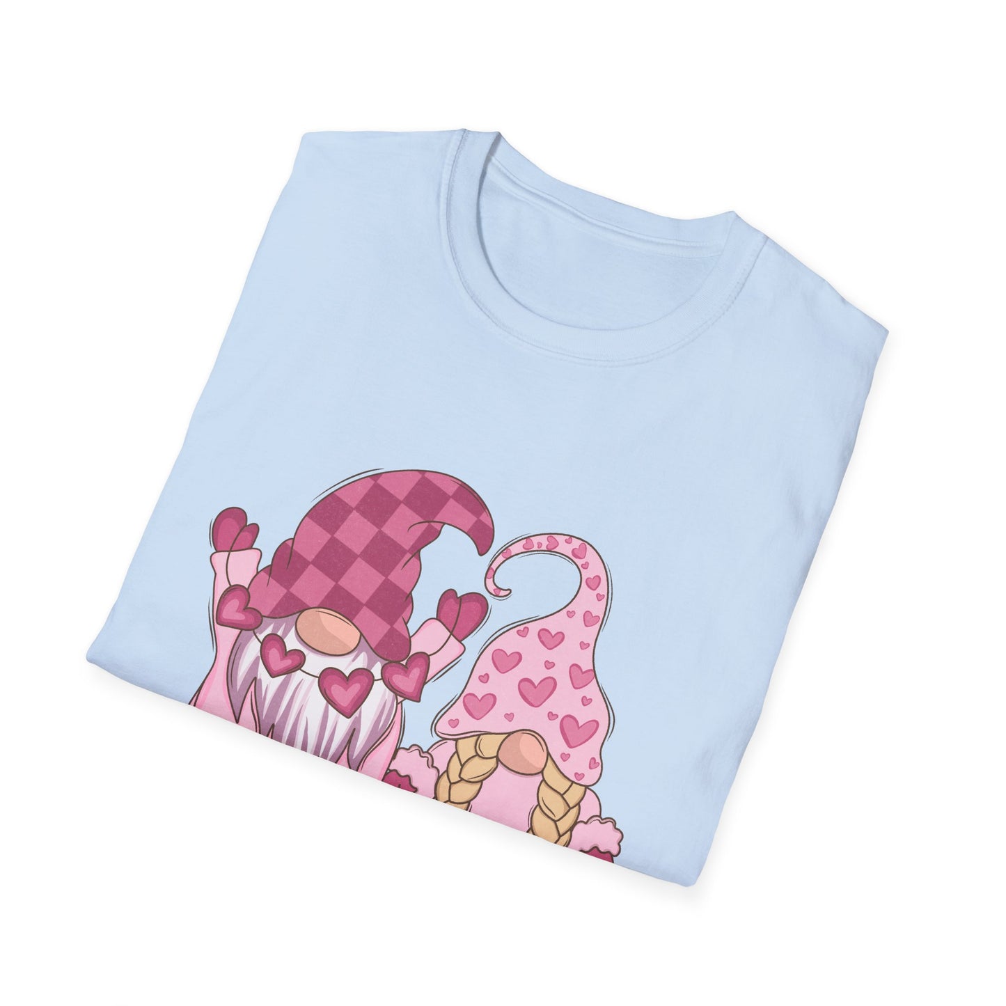 Charming Valentine Gnome Couple T-Shirt | Adorable Hearts Love Gift Tee for Sweethearts | Romantic Holiday Graphic Apparel