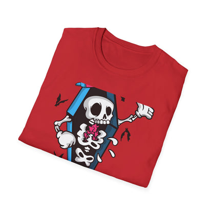Hip Hop Skeleton Coffin Tee | Spooky Cool Streetwear T-Shirt with Sneakers & Bats | Unique Urban Style Graphic