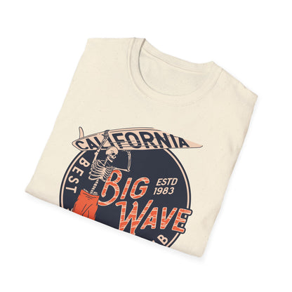 Epic California Big Wave Surfing Club T-Shirt - Vintage Skeleton Surfer Tee for Beach Lovers & Retro Style Fans
