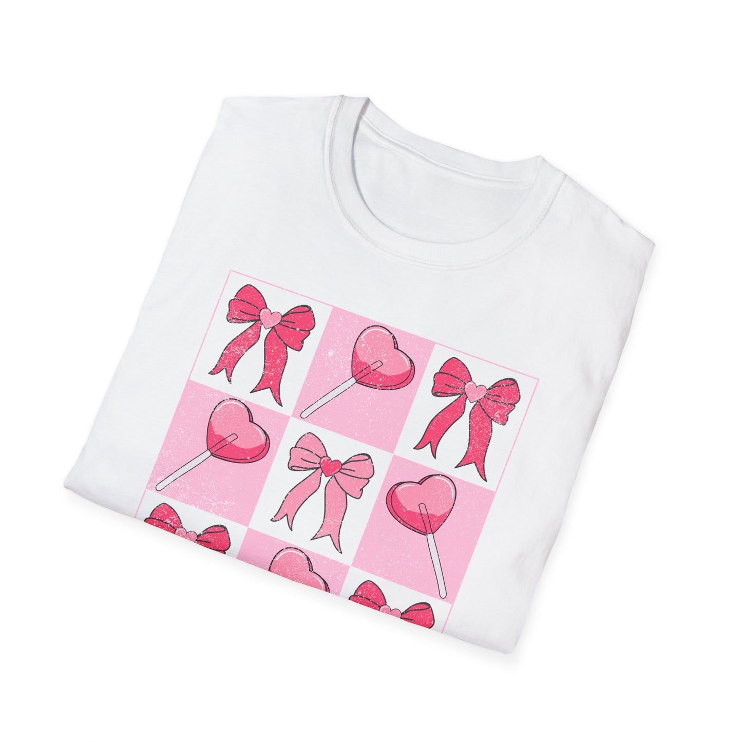 Distressed Pink Bows & Heart Lollipops T-Shirt | Sweet Grunge Love Core Aesthetic Tee for Women & Teens