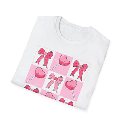 Distressed Pink Bows & Heart Lollipops T-Shirt | Sweet Grunge Love Core Aesthetic Tee for Women & Teens