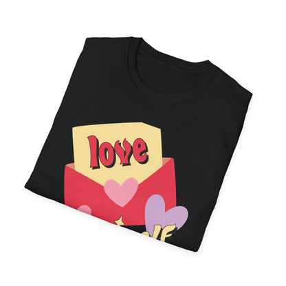 Empowering "Love Yourself" Retro T-Shirt | Chic Self-Care Message Tee | Adorable Hearts & Love Letter Design for Women