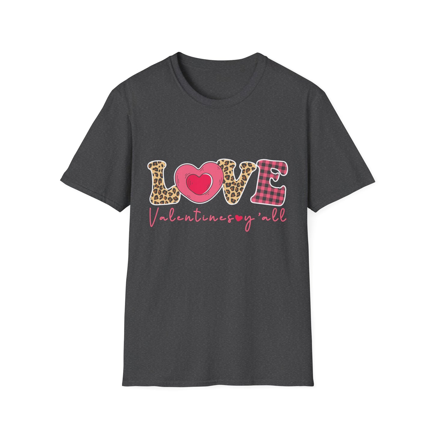 Charming Leopard & Plaid LOVE Valentines Y'all T-Shirt - Trendy Southern Sweetheart Tee for Women, Perfect Valentine's Day Gift