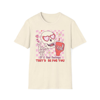 Groovy Skeleton T-Shirt: "If I Had Feelings They'd Be For You" - Funny Retro Love Tee with Heart Glasses