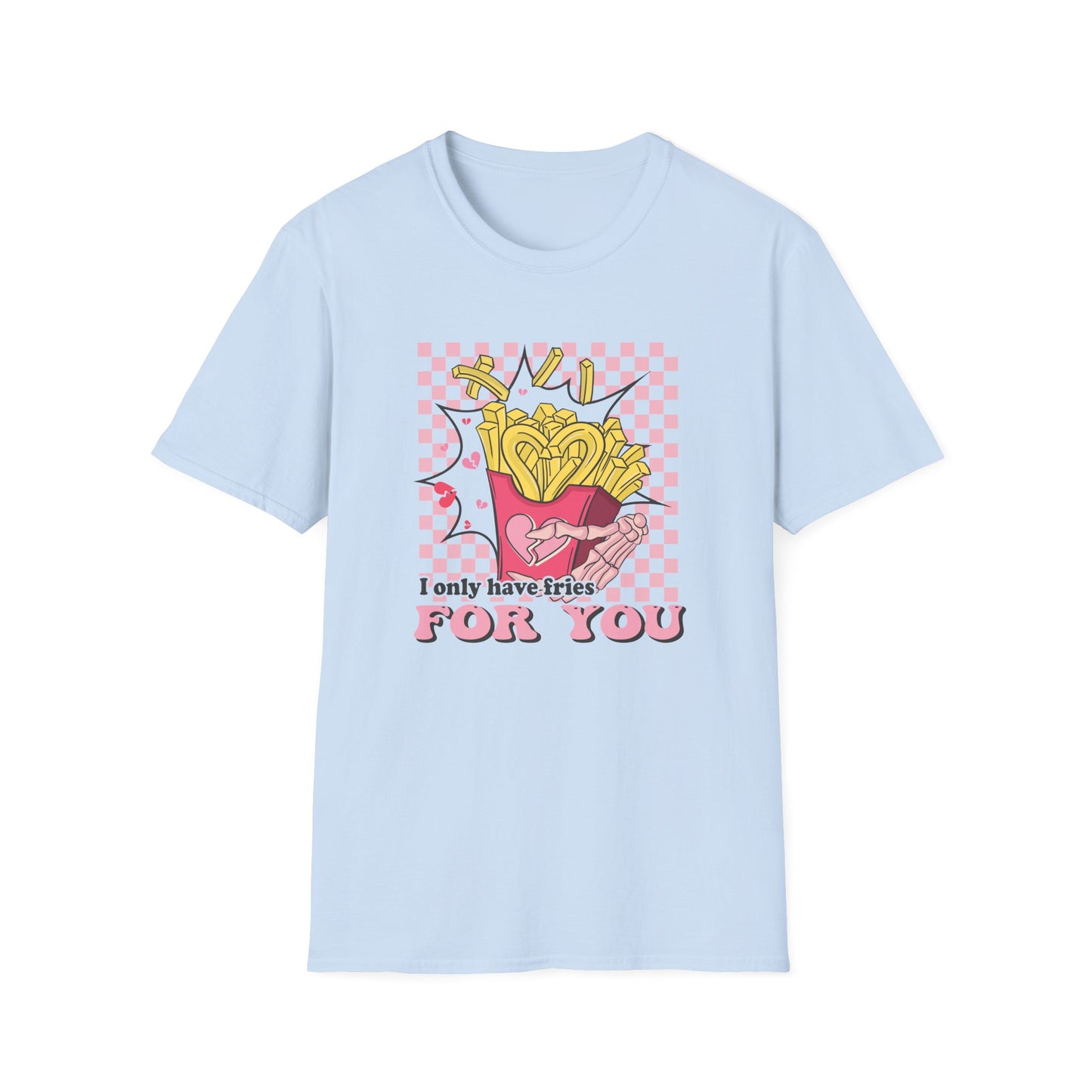 I Only Have Fries For You T-Shirt | Edgy Skeleton Hand & Broken Heart Fries Tee | Funny Foodie Alt Aesthetic Pink & Black Top