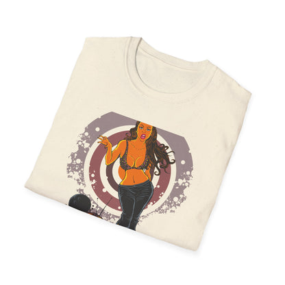 Edgy Retro Pin-Up Girl & Cracked TV Bowling T-Shirt | Bold Pop Art Vibe Women's Tee | Unique Vintage Statement Gift
