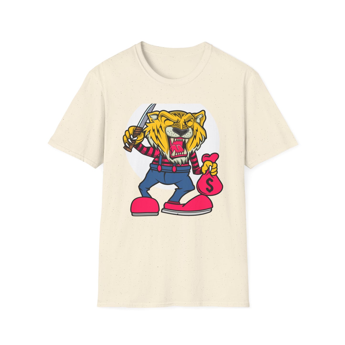 Fierce Tiger Hustler T-Shirt: Bold Roaring Gangster Streetwear Graphic Tee with Knife & Money Bag