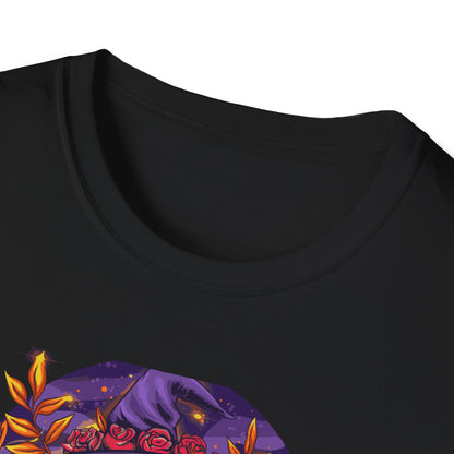 Enchanting Mystical Witch T-Shirt | Women's Fantasy Magic Tee with Cat, Crystal Ball & Roses | Awesome Gift