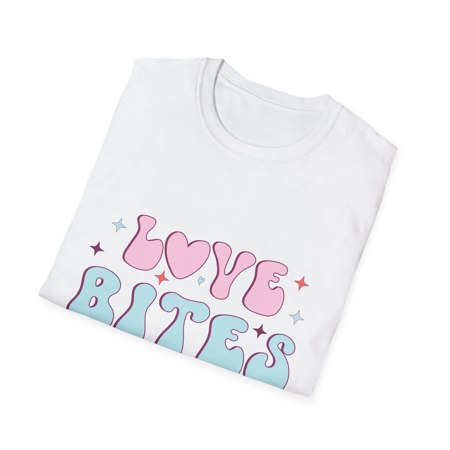 Trendy Love Bites T-Shirt | Groovy Retro Y2K Pink Blue Hearts & Stars Valentine's Day Tee | Adorable Aesthetic Top