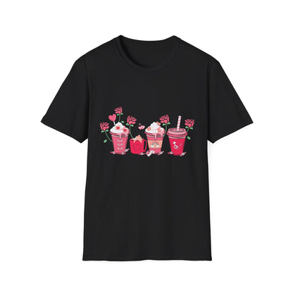 Charming Valentine's Sweet Treats T-Shirt | Adorable Love Drinks & Hearts Tee | Perfect Romantic Gift for Couples & Her