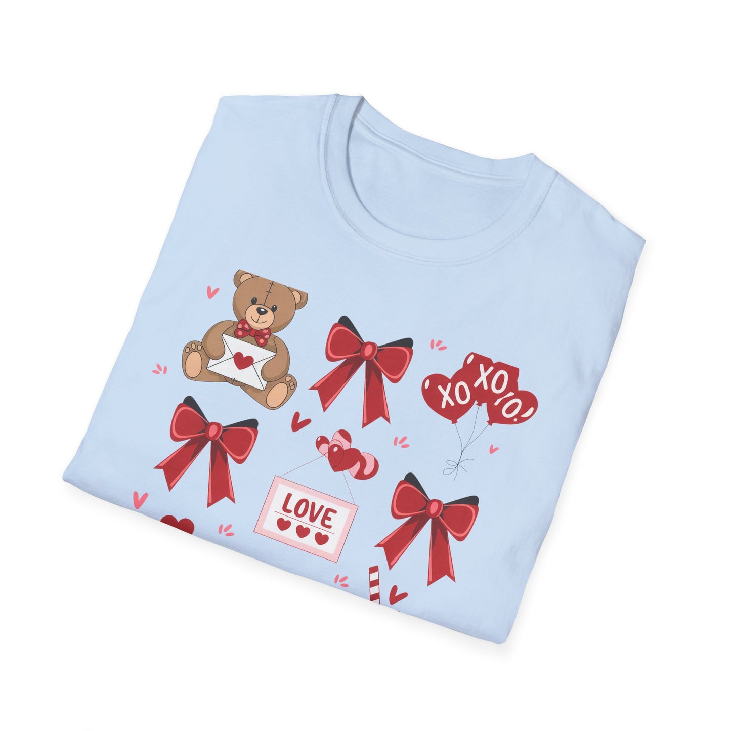 Adorable Valentine's Day Love T-Shirt | Cute Teddy Bear XOXO Heart Balloons & Sweet Treats Tee | Perfect Romantic Gift for Her