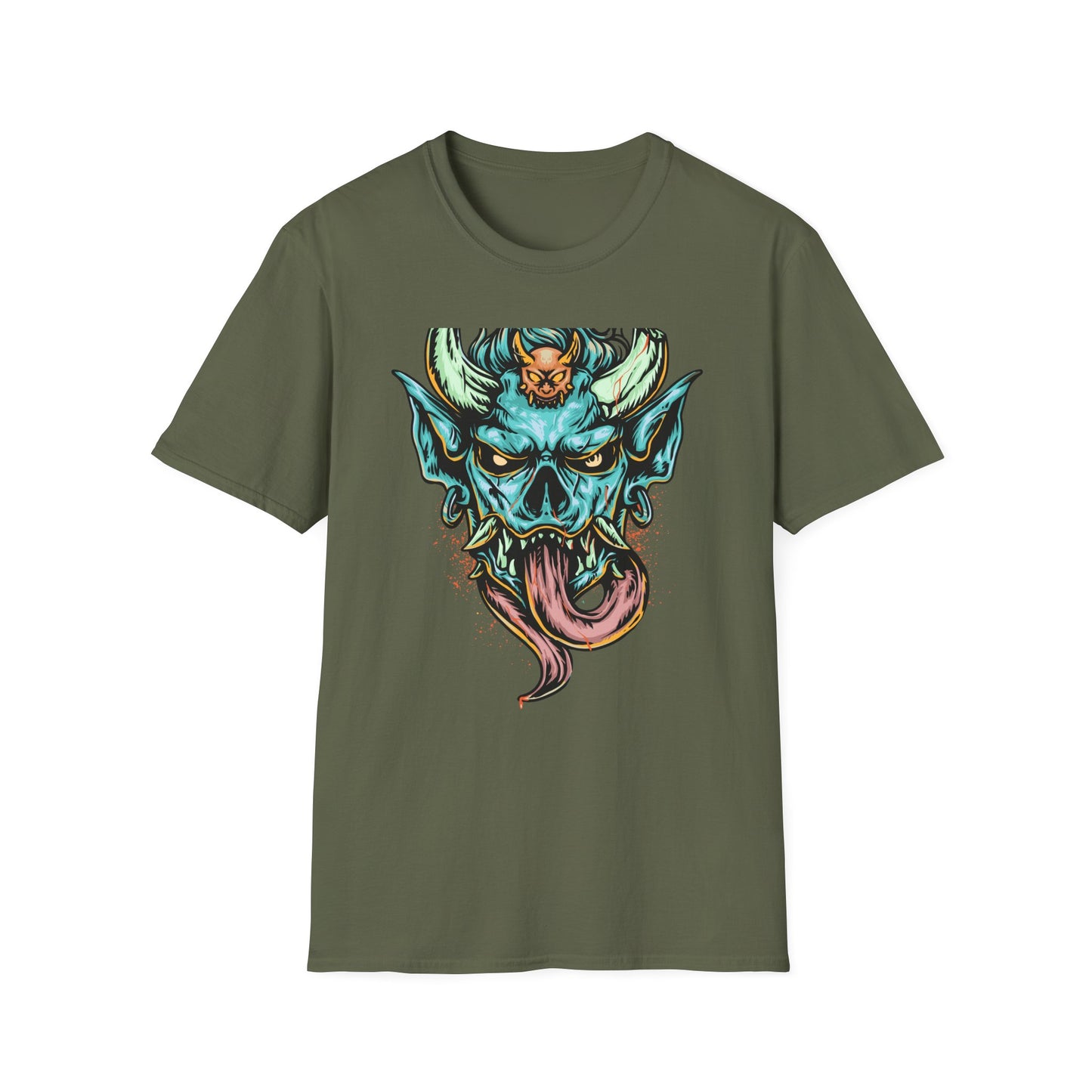 Fierce Oni Demon Mask T-Shirt | Vibrant Mythical Beast Graphic Tee | Unleash Your Bold & Edgy Style