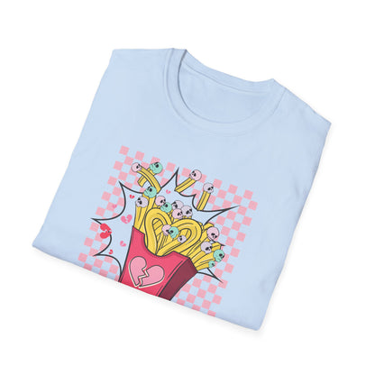 Edgy Skull Fries Broken Heart T-Shirt - Quirky Emo Love Statement Tee - Unique Alt Fashion Gift