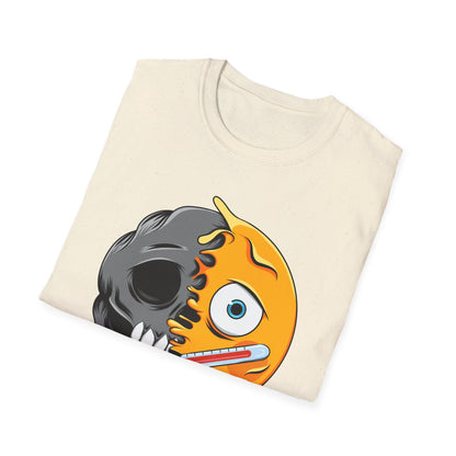 Epic Melting Skull Sick Emoji T-Shirt | Unique Duality Design for Edgy Statement Style & Dark Humor