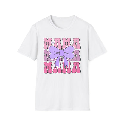 Trendy Groovy MAMA T-Shirt for Moms | Adorable Pink Purple Bow Tee | Perfect Mother's Day Gift for Her