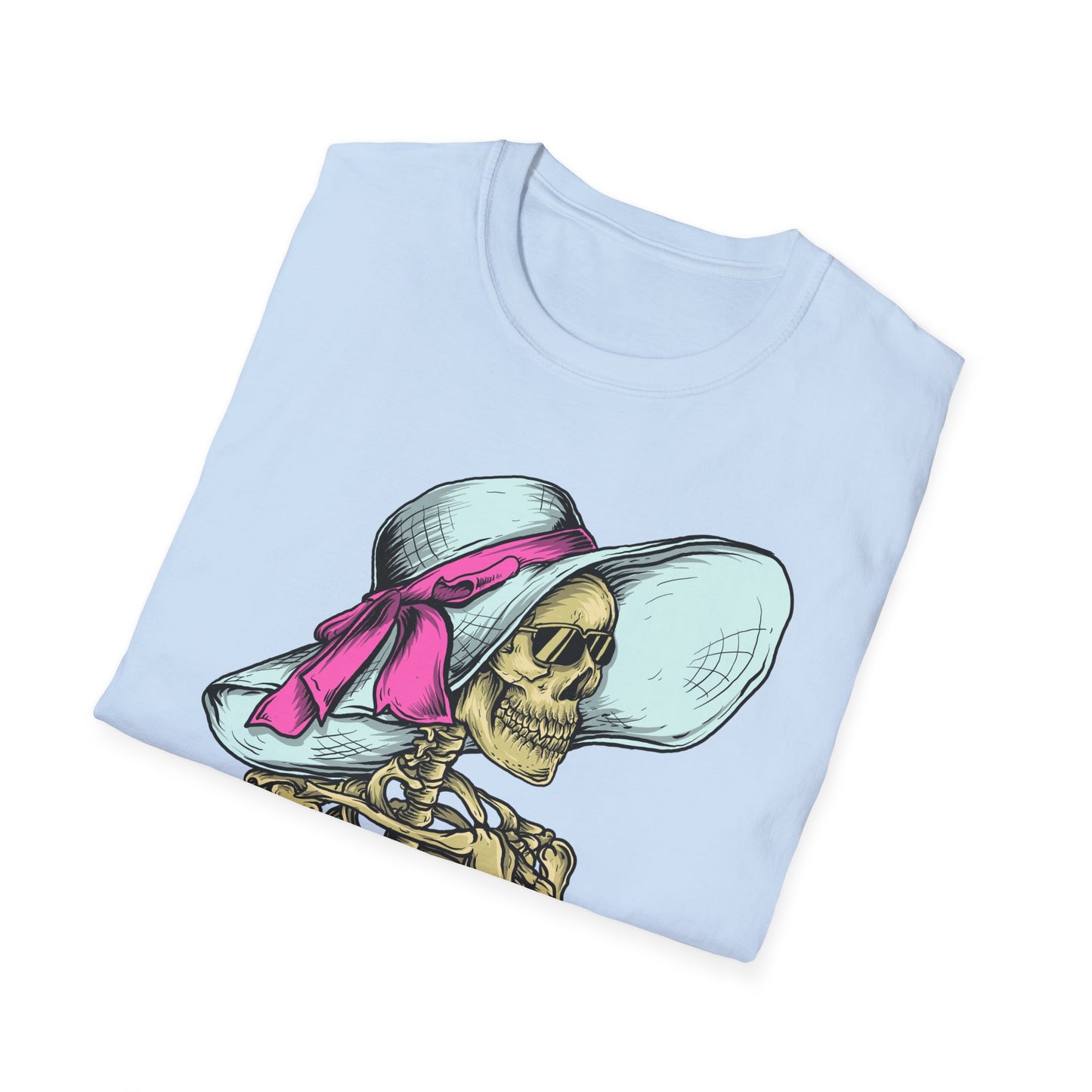 Effortlessly Chic Skeleton Sun Hat T-Shirt | Sassy Summer Beach Vacation Tee | Unique Women's Fashion