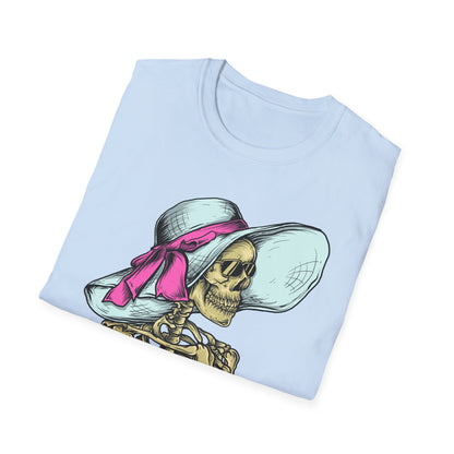 Effortlessly Chic Skeleton Sun Hat T-Shirt | Sassy Summer Beach Vacation Tee | Unique Women's Fashion
