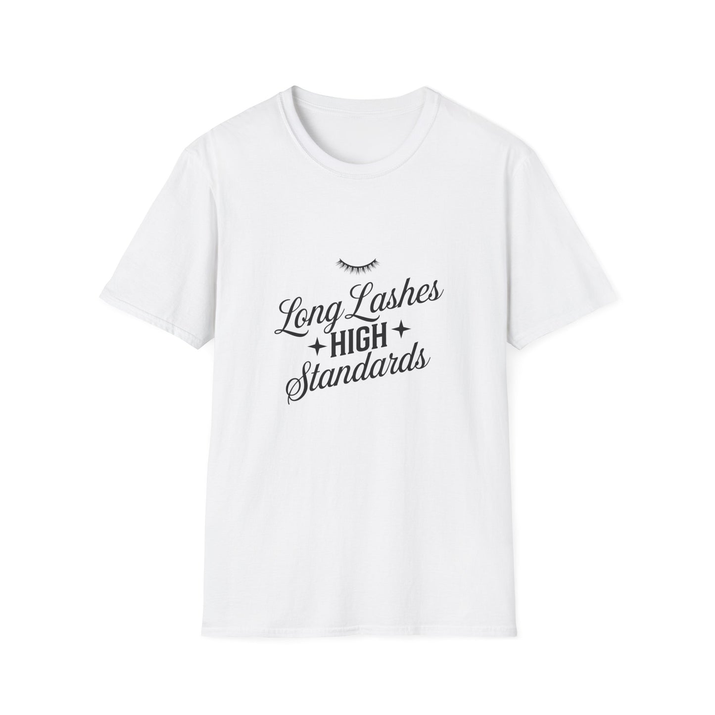 Chic Long Lashes & High Standards T-Shirt | Empowering Beauty Attitude Tee for Confident Women