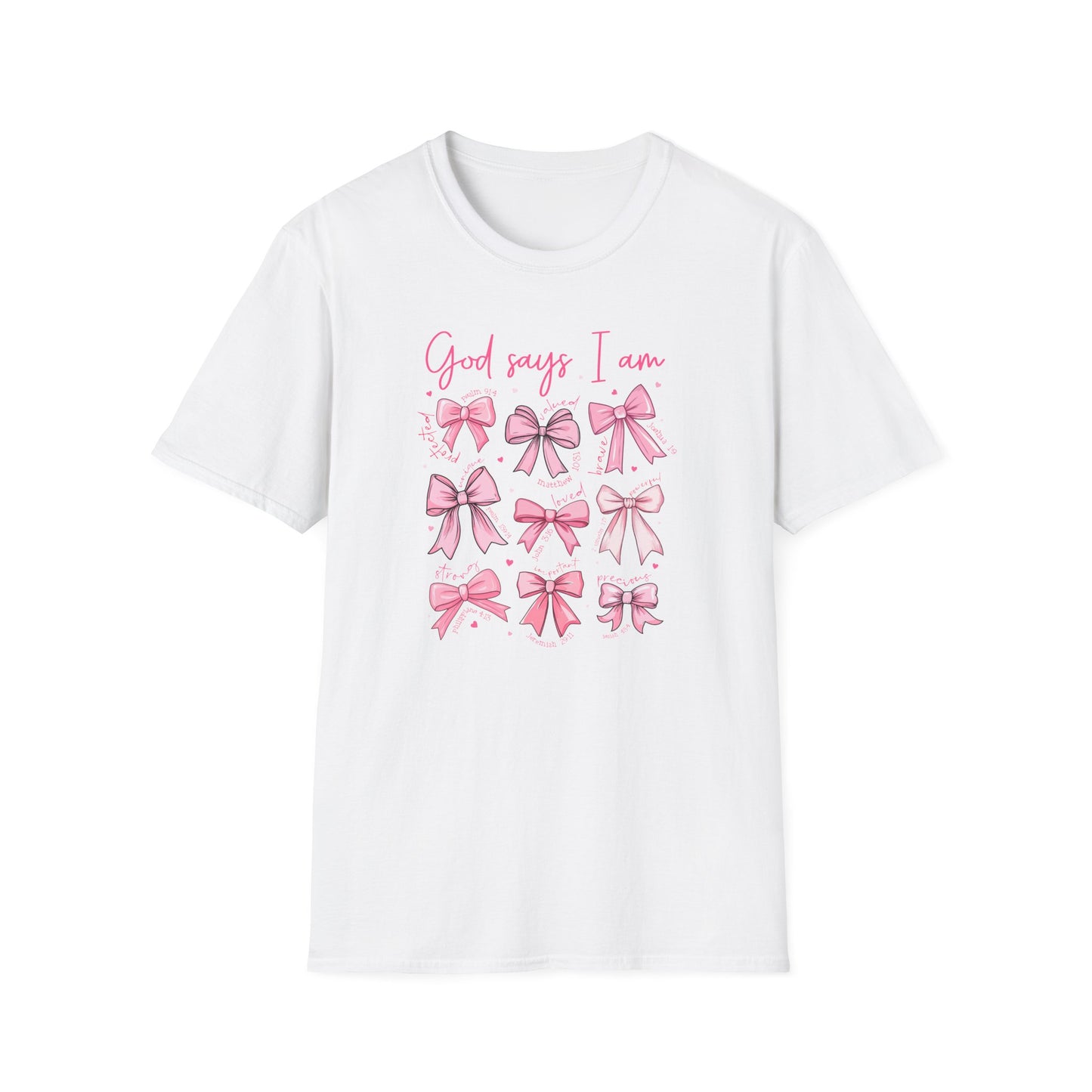 Powerful "God Says I Am" Christian T-Shirt for Women | Inspiring Bible Verse & Pink Bows Tee | Empowering Faith Gift