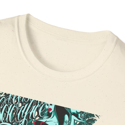 Bold 'Feast of Sacrifice' T-Shirt - Edgy Pin-Up Girl, Flaming Skulls & Tattoo Art for Goth & Alternative Style