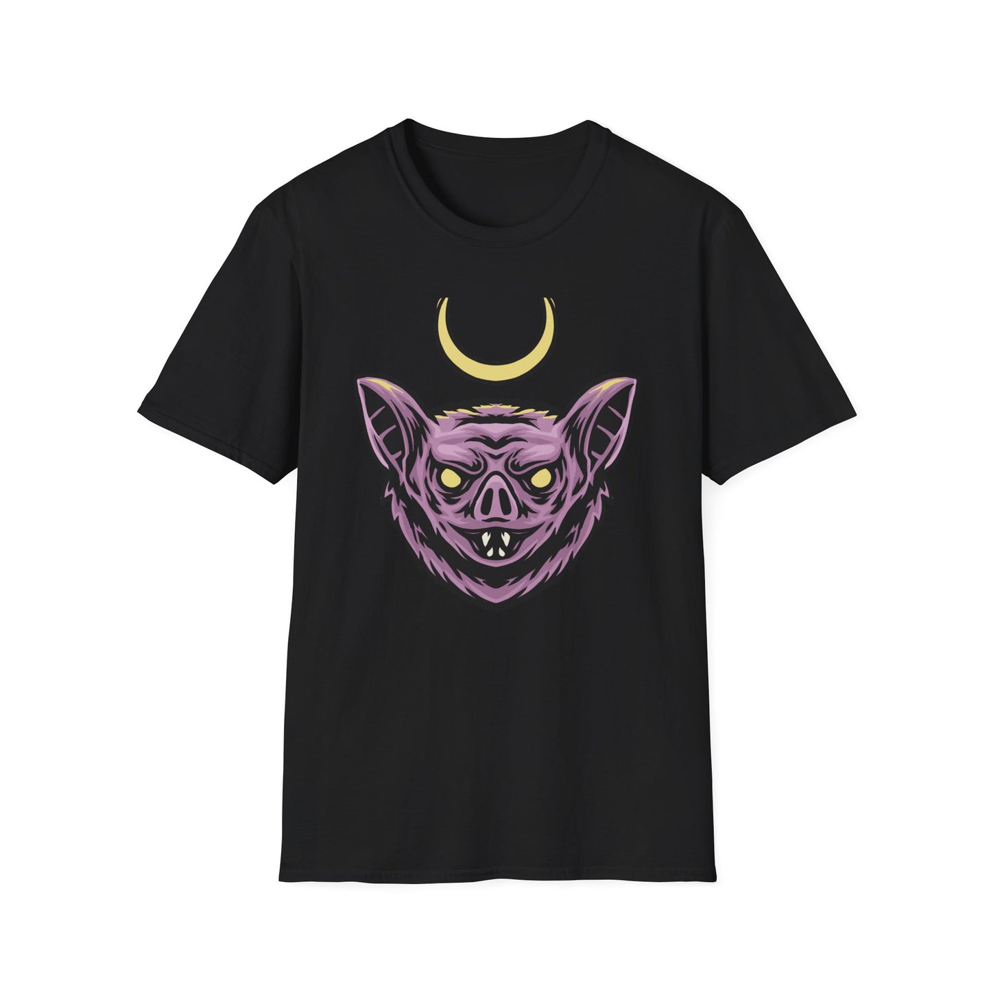 Mystical Crescent Moon Bat Creature T-Shirt - Gothic Vampire Beast Tee for Dark Fantasy & Horror Fans