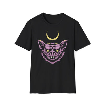 Mystical Crescent Moon Bat Creature T-Shirt - Gothic Vampire Beast Tee for Dark Fantasy & Horror Fans